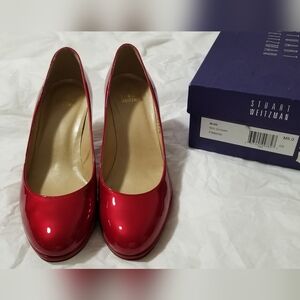 Stuart Weitzman Red Patent Leather Muse Pumps 5 M